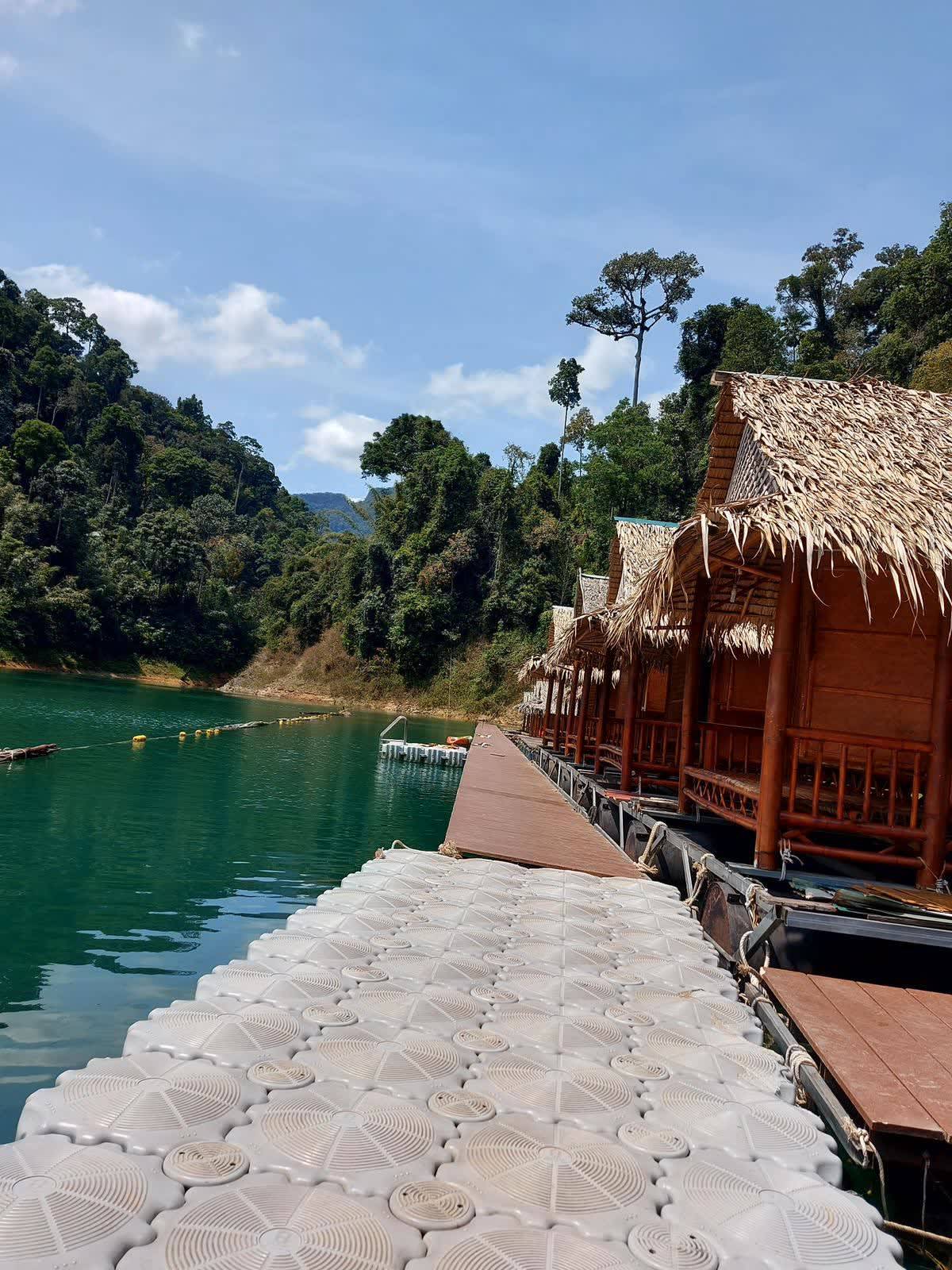 Row of raft houses seen from the floating deck