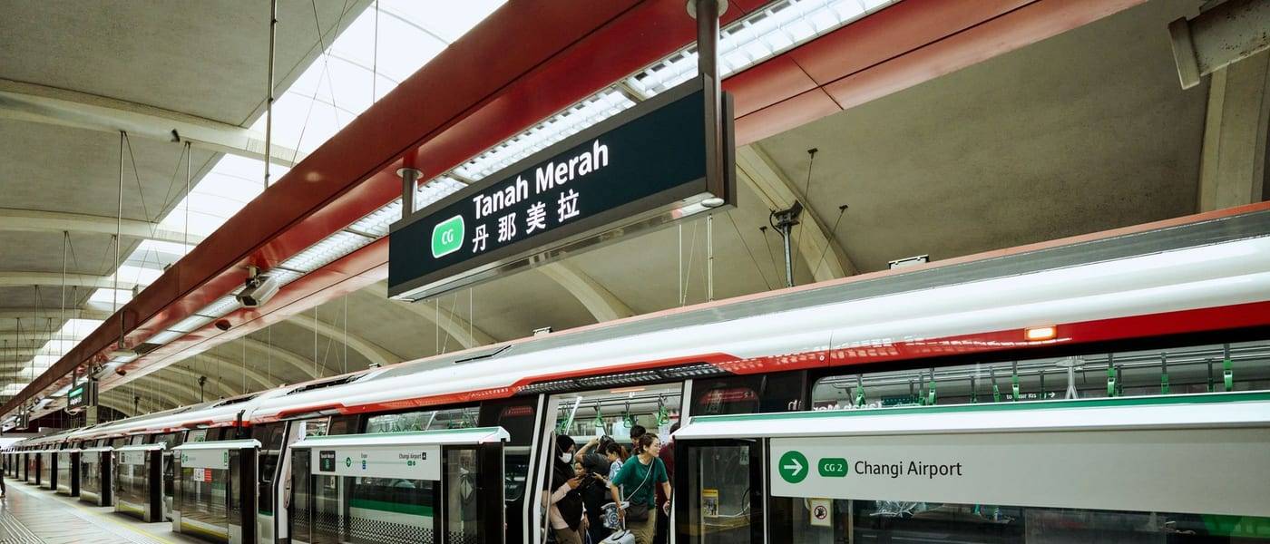 MRT train towards Changi Airport at Tanah Merah station