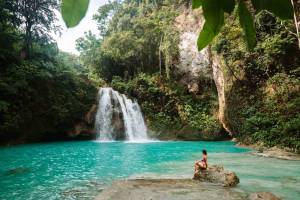 A waterfall with turquoise water near Moalboal